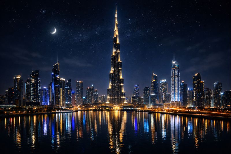 Dubai night skyline background